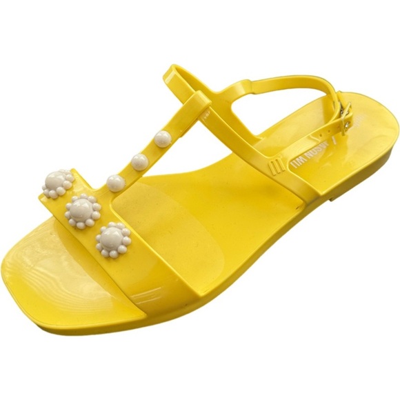 Melissa Jason Wu Yellow Sandals with Floral Accents size 8 - Picture 1 of 10